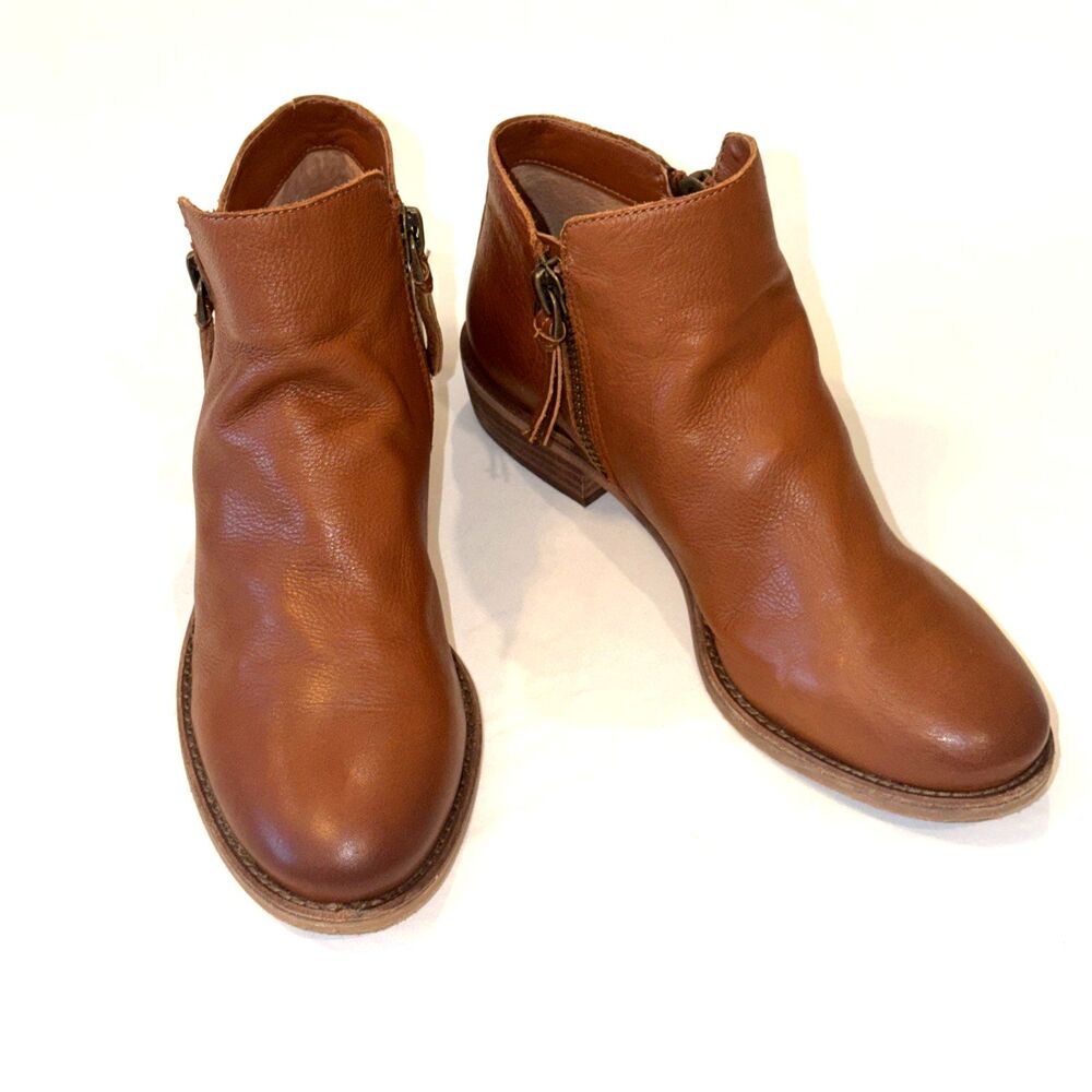 Gianni Bini Womens Sz 9.5 M Brown Leather Zipper Ankle Boots Low Earthy Boho EUC
